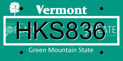 HKS836 Vermont License Plate