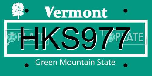 HKS977 Vermont License Plate