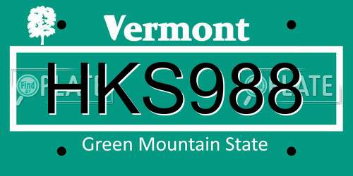 HKS988 Vermont License Plate