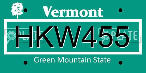 HKW455 Vermont License Plate