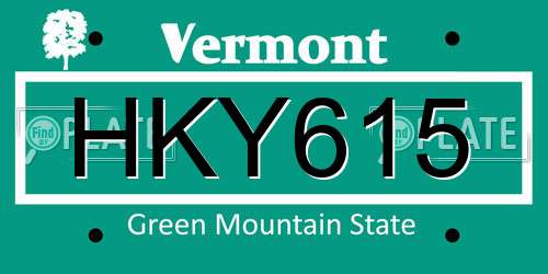 HKY615 Vermont License Plate