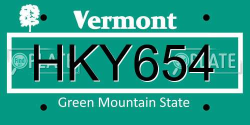 HKY654 Vermont License Plate