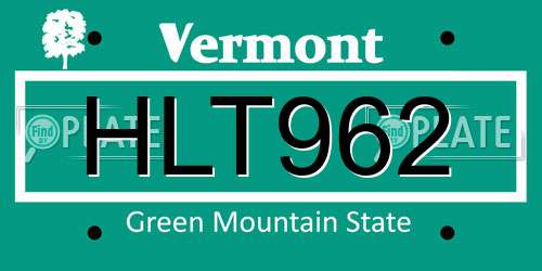 HLT962 Vermont License Plate