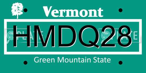 HMDQ28 Vermont License Plate