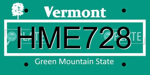 HME728 Vermont License Plate