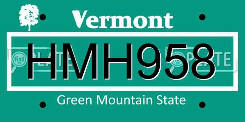 HMH958 Vermont License Plate