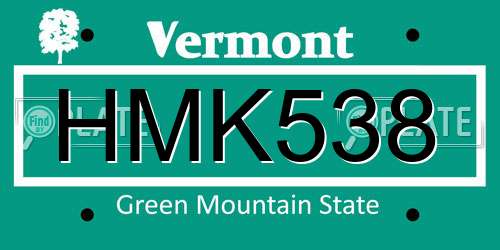 HMK538 Vermont License Plate