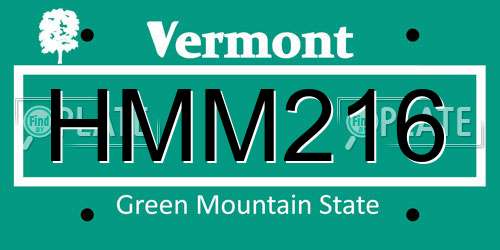 HMM216 Vermont License Plate