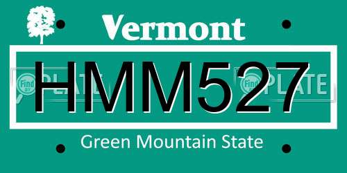 HMM527 Vermont License Plate