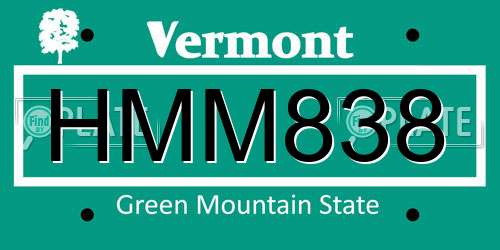 HMM838 Vermont License Plate