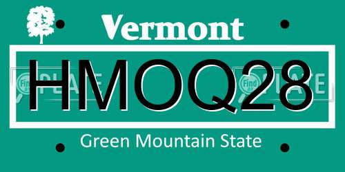HMOQ28 Vermont License Plate
