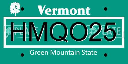 HMQO25 Vermont License Plate