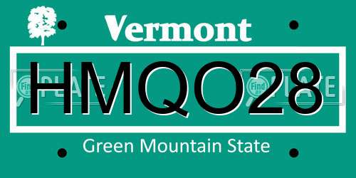 HMQO28 Vermont License Plate