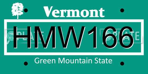 HMW166 Vermont License Plate