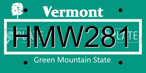HMW281 Vermont License Plate