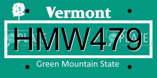 HMW479 Vermont License Plate