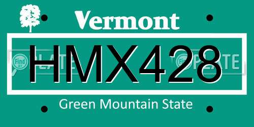 HMX428 Vermont License Plate