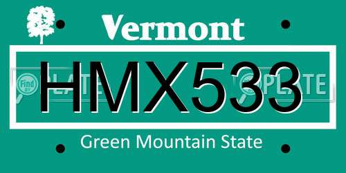 HMX533 Vermont License Plate