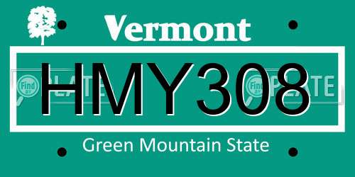 HMY308 Vermont License Plate