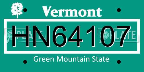 HN64107 Vermont License Plate