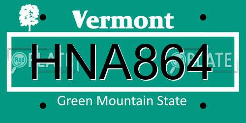 HNA864 Vermont License Plate