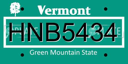 HNB5434 Vermont License Plate