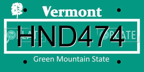 HND474 Vermont License Plate