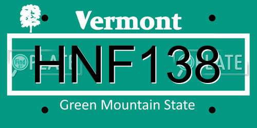 HNF138 Vermont License Plate
