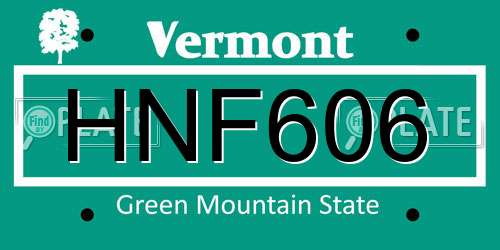 HNF606 Vermont License Plate