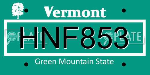 HNF853 Vermont License Plate