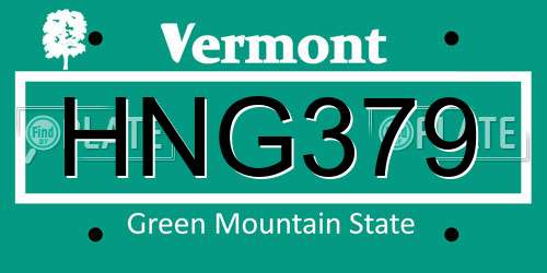 HNG379 Vermont License Plate