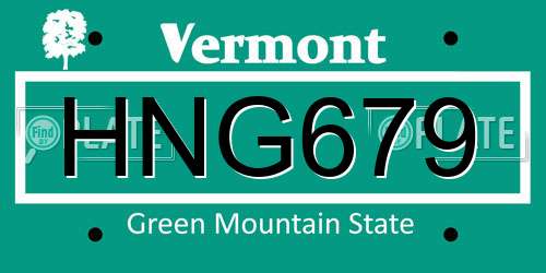 HNG679 Vermont License Plate