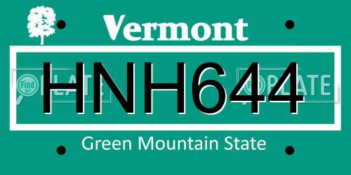 HNH644 Vermont License Plate