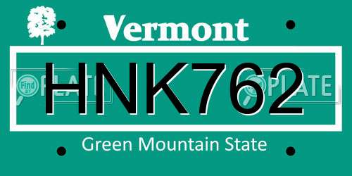 HNK762 Vermont License Plate