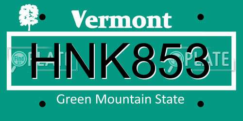HNK853 Vermont License Plate