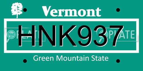 HNK937 Vermont License Plate