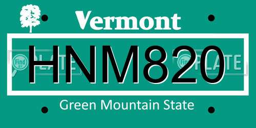 HNM820 Vermont License Plate