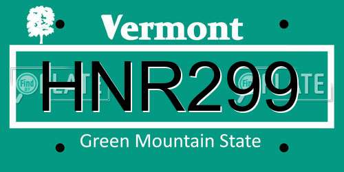 HNR299 Vermont License Plate