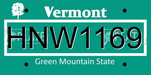 HNW1169 Vermont License Plate