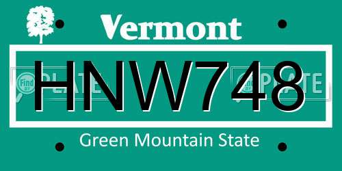 HNW748 Vermont License Plate