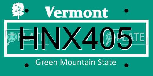 HNX405 Vermont License Plate