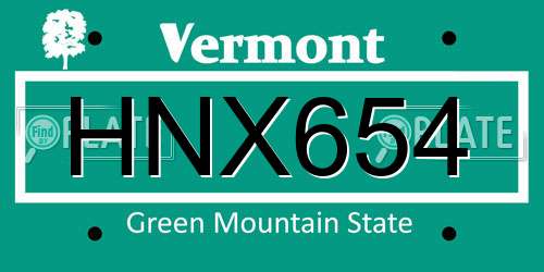 HNX654 Vermont License Plate