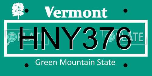 HNY376 Vermont License Plate