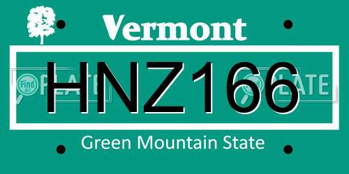 HNZ166 Vermont License Plate