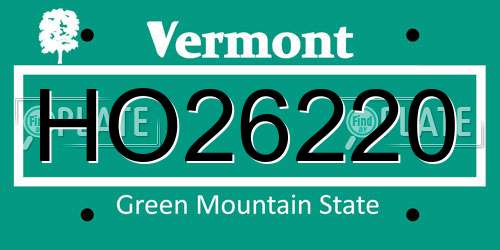 HO26220 Vermont License Plate