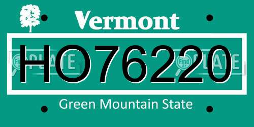 HO76220 Vermont License Plate