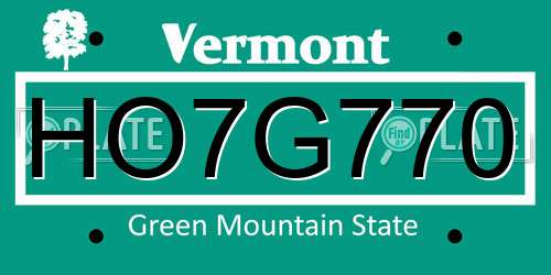HO7G770 Vermont License Plate
