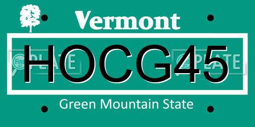 HOCG45 Vermont License Plate