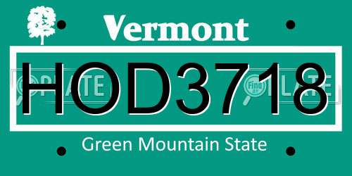 HOD3718 Vermont License Plate