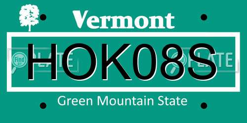 HOK08S Vermont License Plate